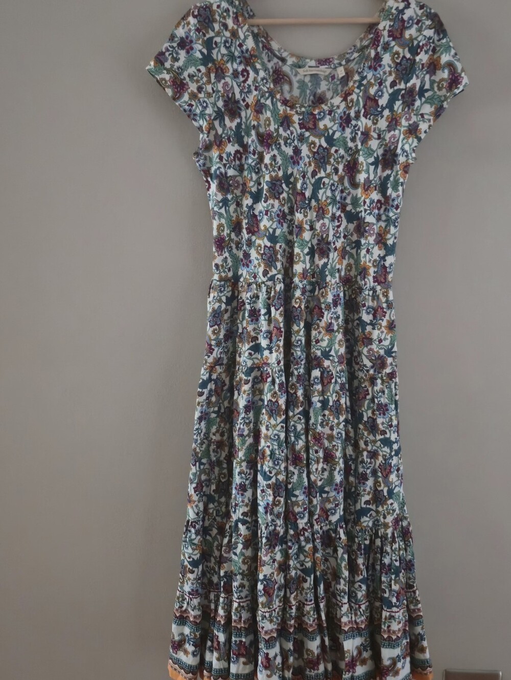 Soft Surroundings Kara Tiered Midi Boho Floral Swing Dress Tiered